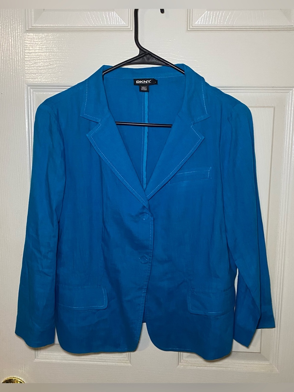 DKNY Bright Blue Double-Button Blazer 100% Linen